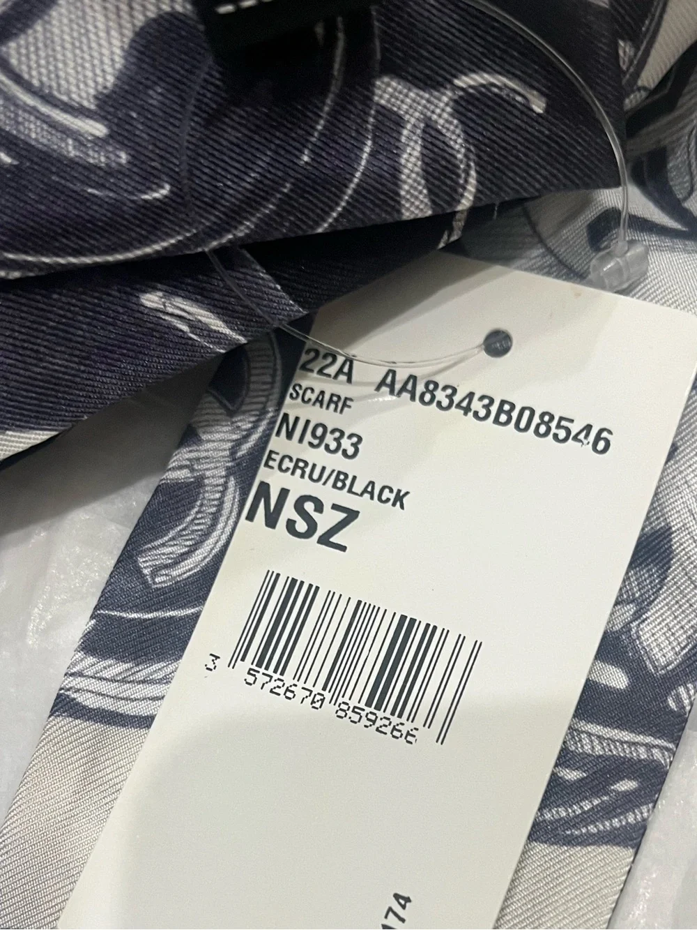 CHANEL Ecru and Black Silk Scarf with CC Motif